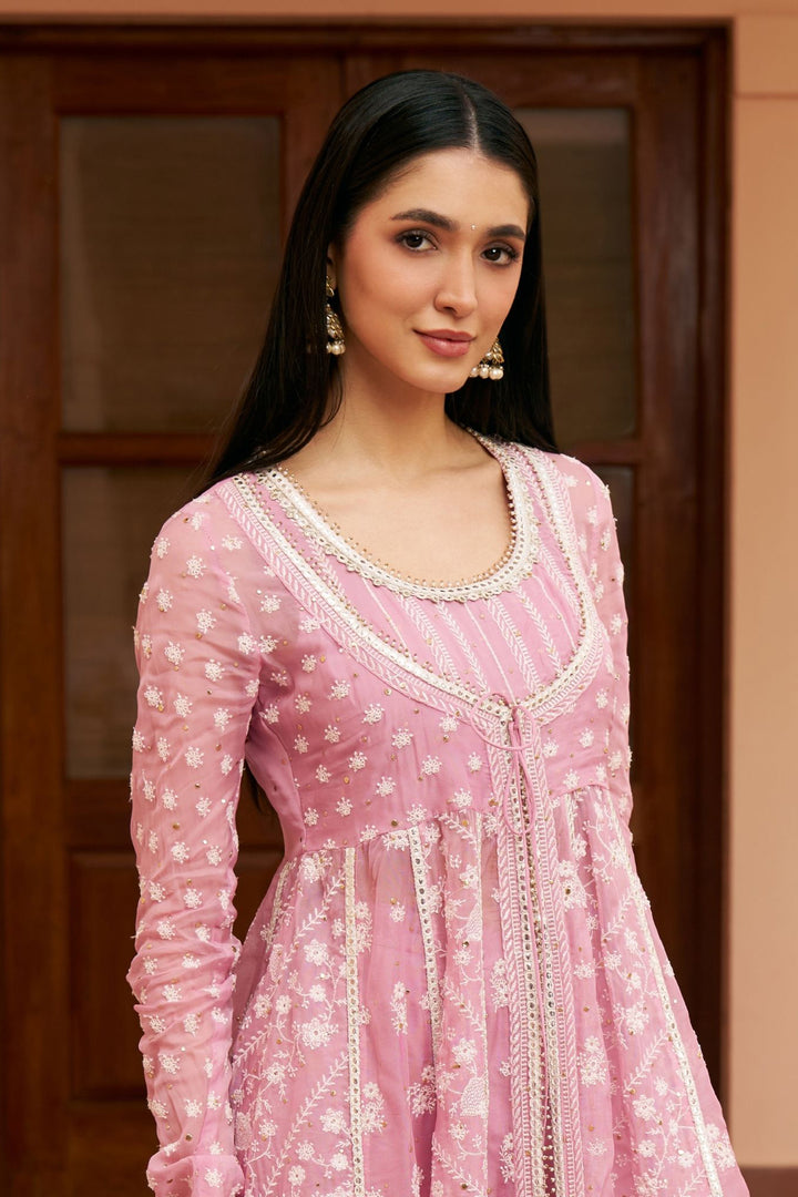 Organza Anarkali Afsana Lilac Kurta Set With Organza Afsana Dupatta