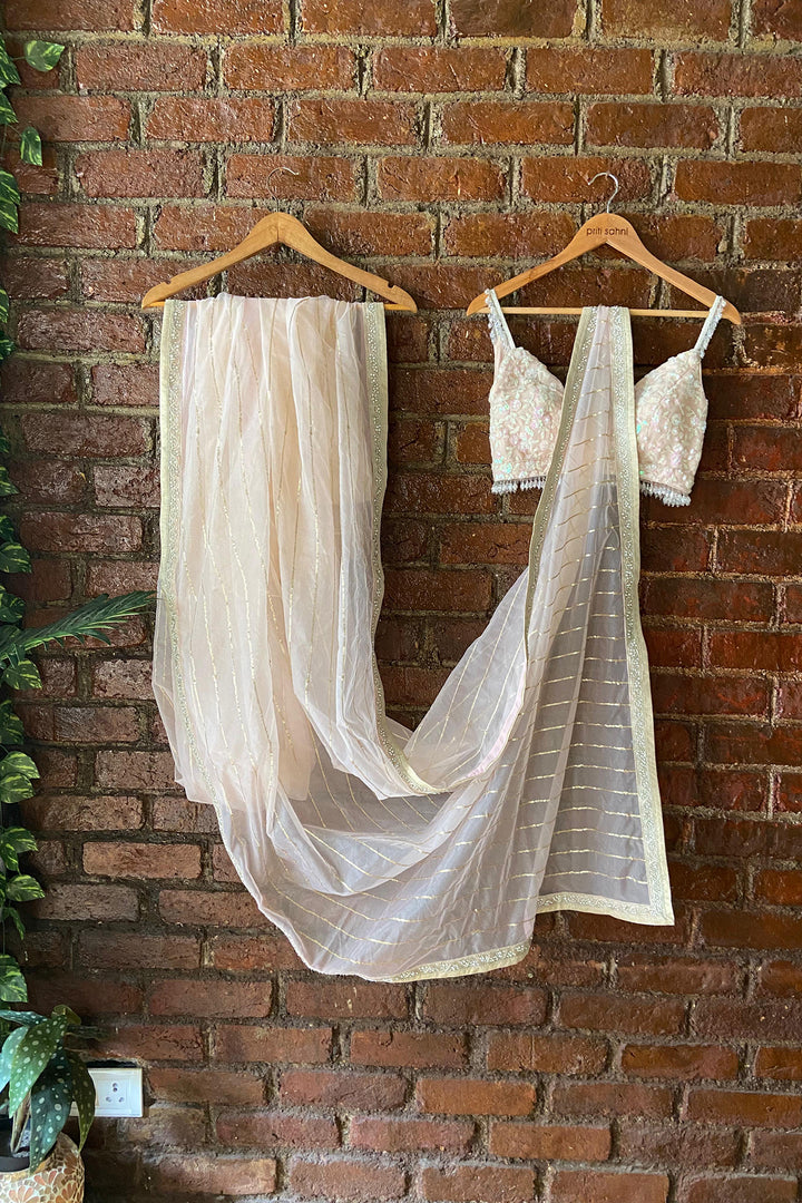 Peach Organza Saree And Sequin Work Blouse