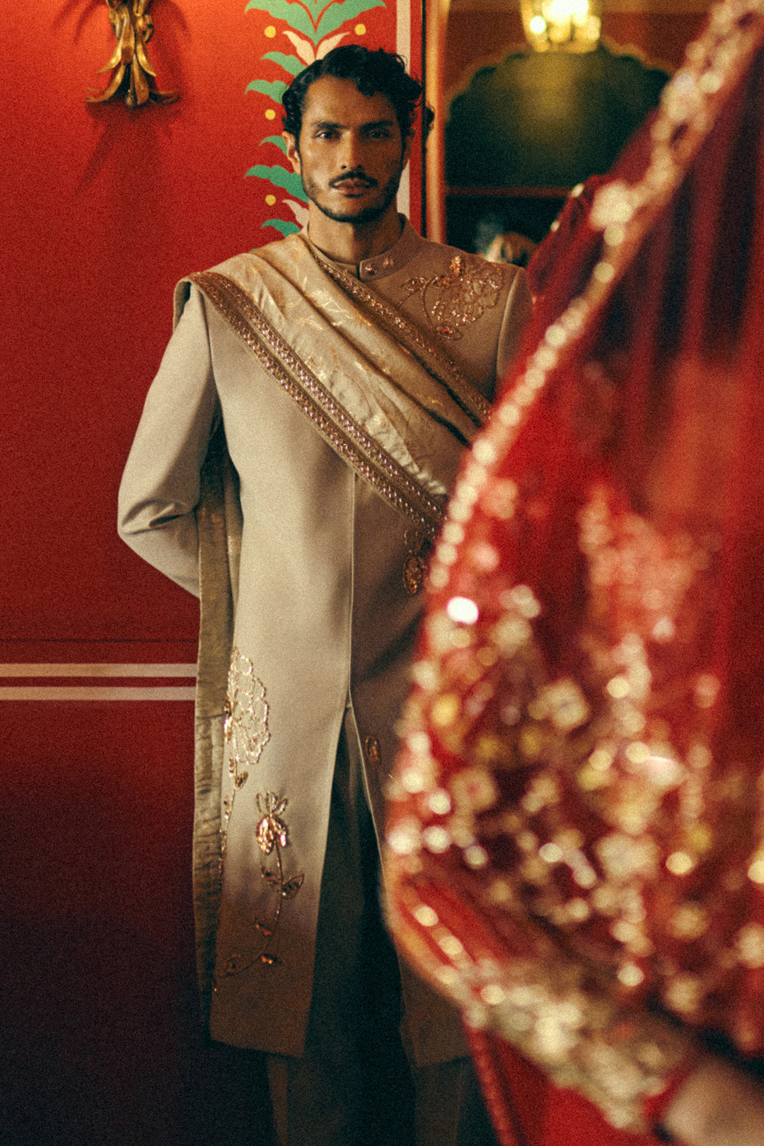 Regal Beige Embellished Long Jacket