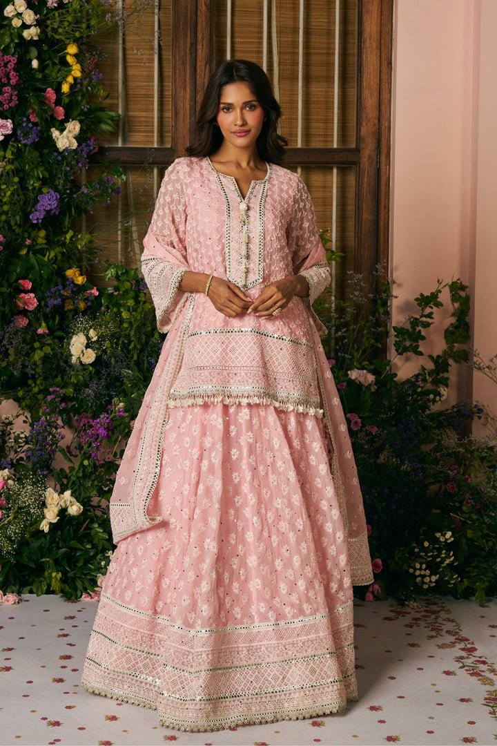Organza Kilol Pink Lehenga Kurta Set With Organza Kilol Dupatta