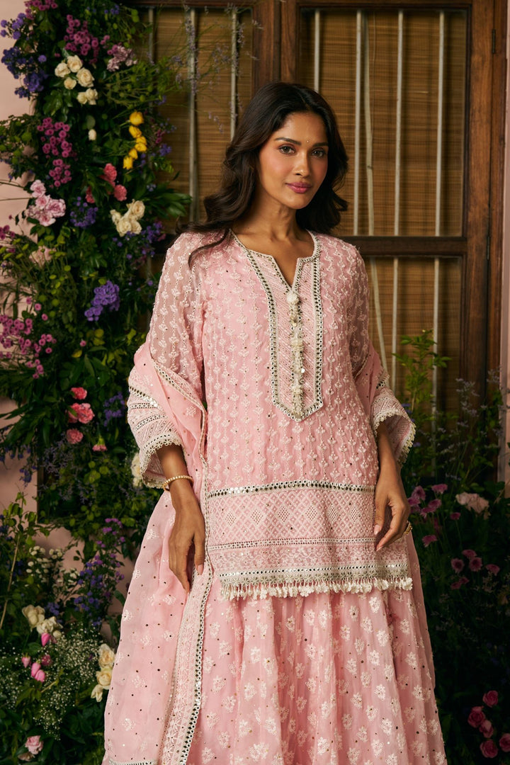 Organza Kilol Pink Lehenga Kurta Set With Organza Kilol Dupatta