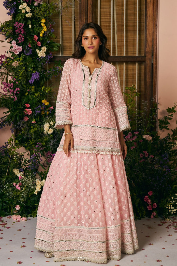 Organza Kilol Pink Lehenga Kurta Set With Organza Kilol Dupatta