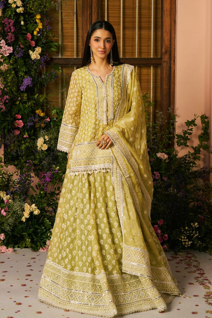 Organza Kilol Lime Lehenga Kurta Set With Organza Kilol Dupatta