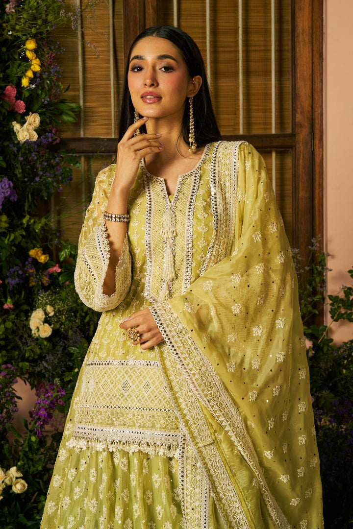 Organza Kilol Lime Lehenga Kurta Set With Organza Kilol Dupatta