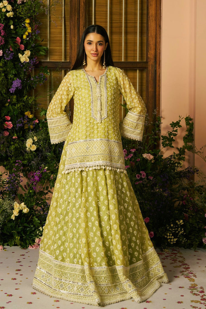Organza Kilol Lime Lehenga Kurta Set With Organza Kilol Dupatta