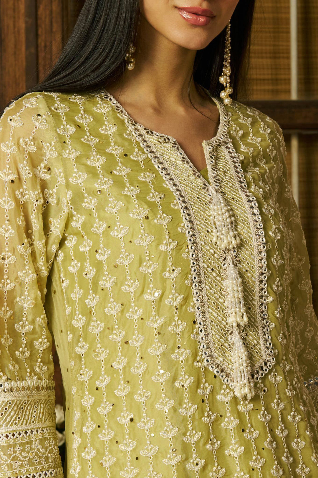 Organza Kilol Lime Lehenga Kurta Set With Organza Kilol Dupatta