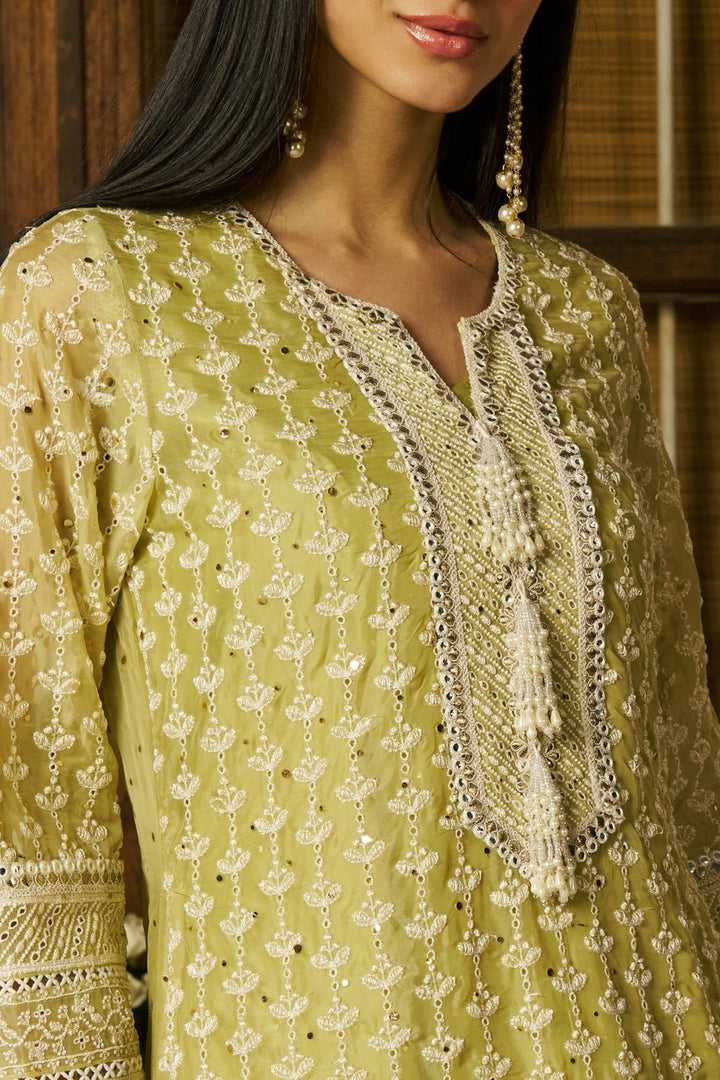 Organza Kilol Lime Lehenga Kurta Set With Organza Kilol Dupatta