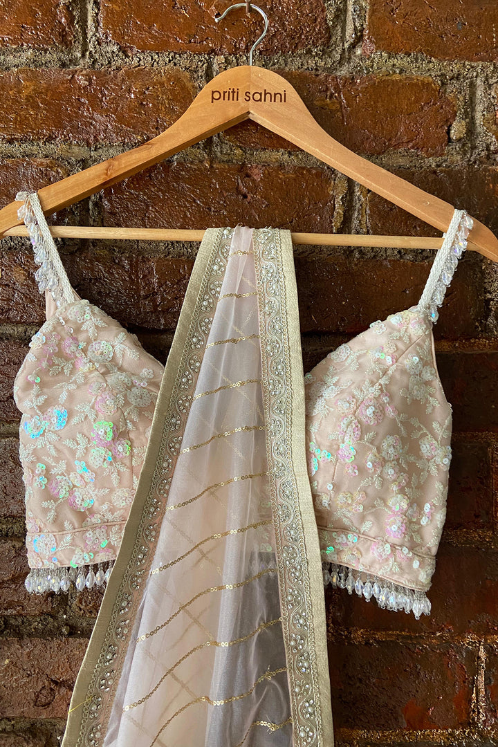 Peach Organza Saree And Sequin Work Blouse