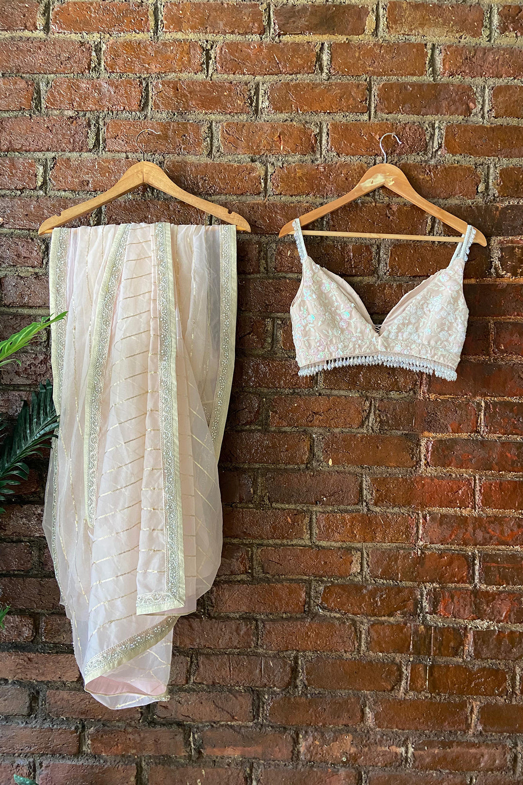 Peach Organza Saree And Sequin Work Blouse