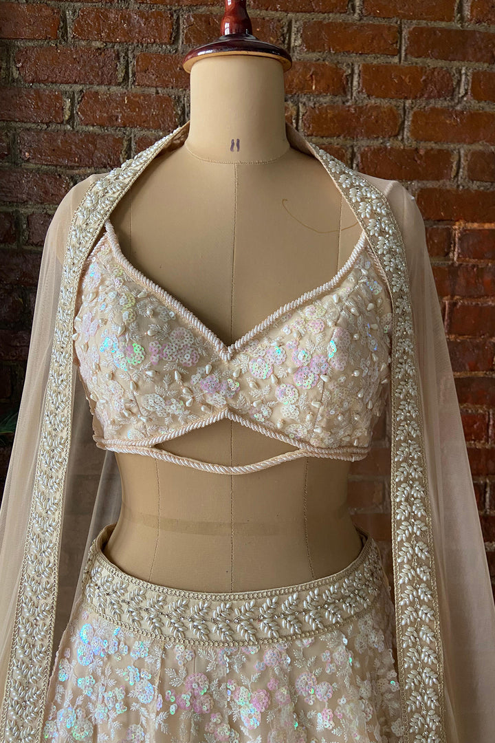 Beige Sequin Work Lehenga Set