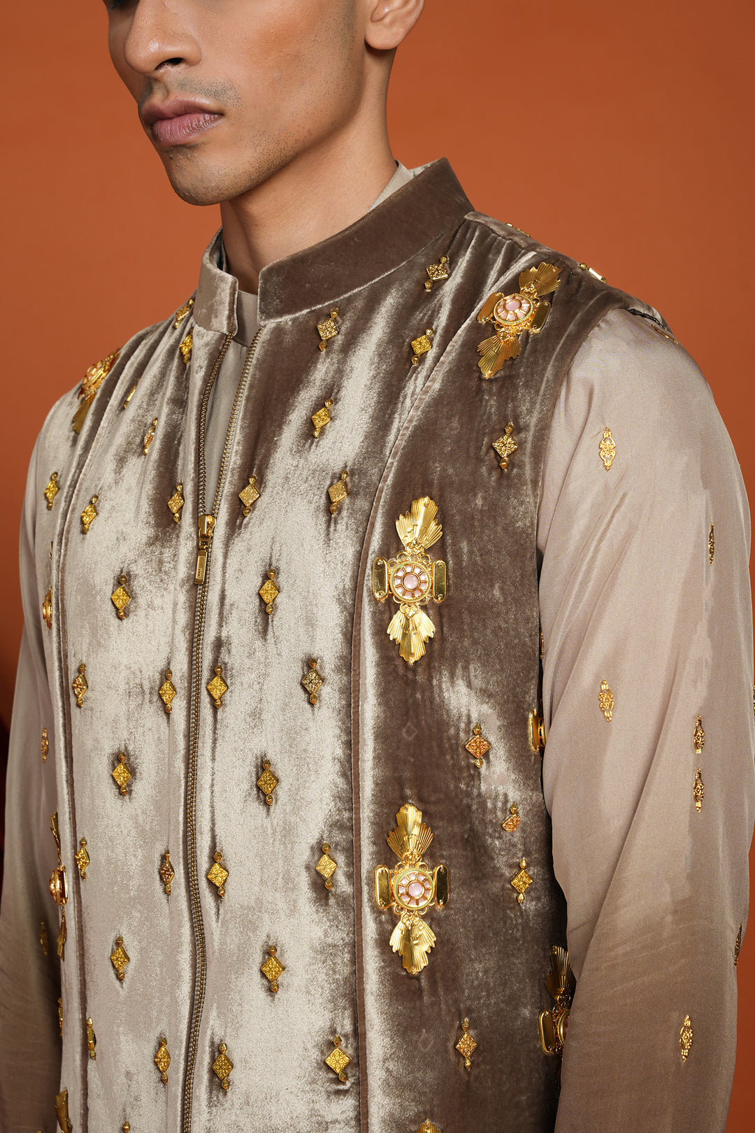 Asher - Brown Vest Jacket Set