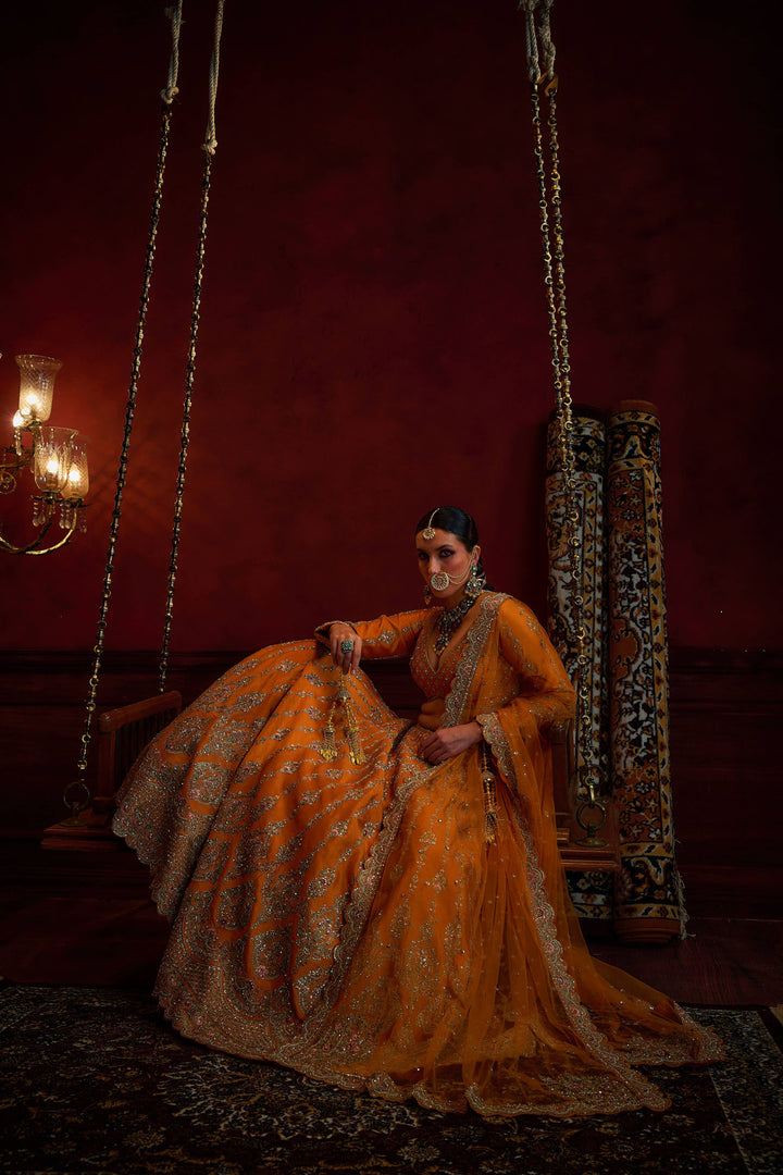Rust Raw Silk Hand & Machine Embroidered Lehenga Set