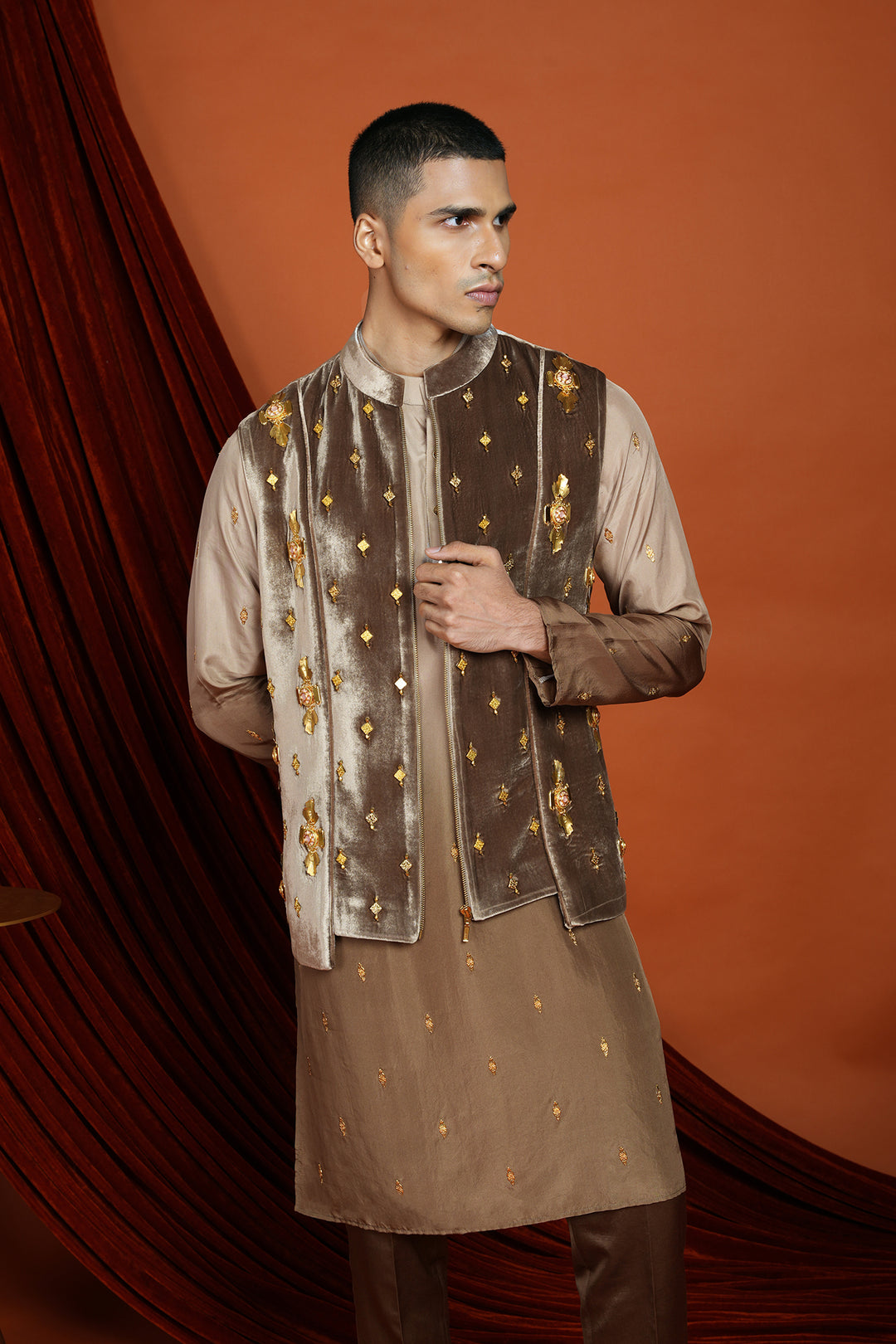 Asher - Brown Vest Jacket Set