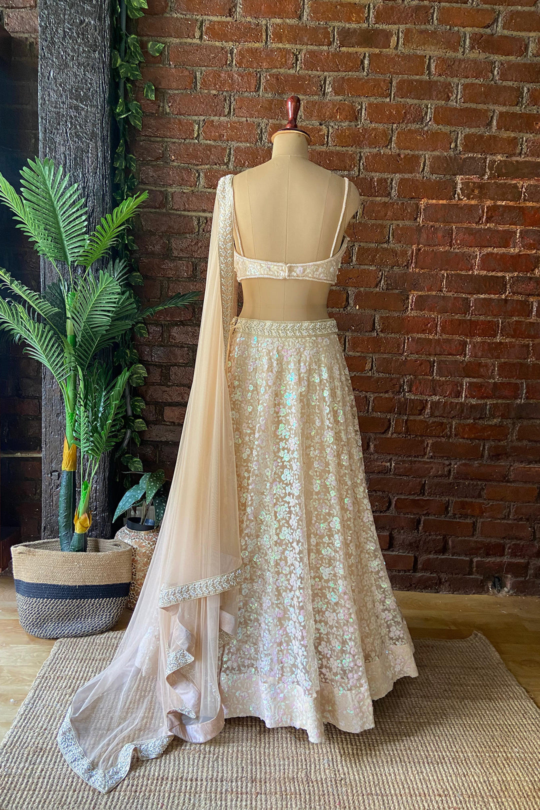 Beige Sequin Work Lehenga Set