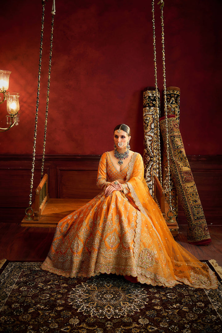 Rust Raw Silk Hand & Machine Embroidered Lehenga Set