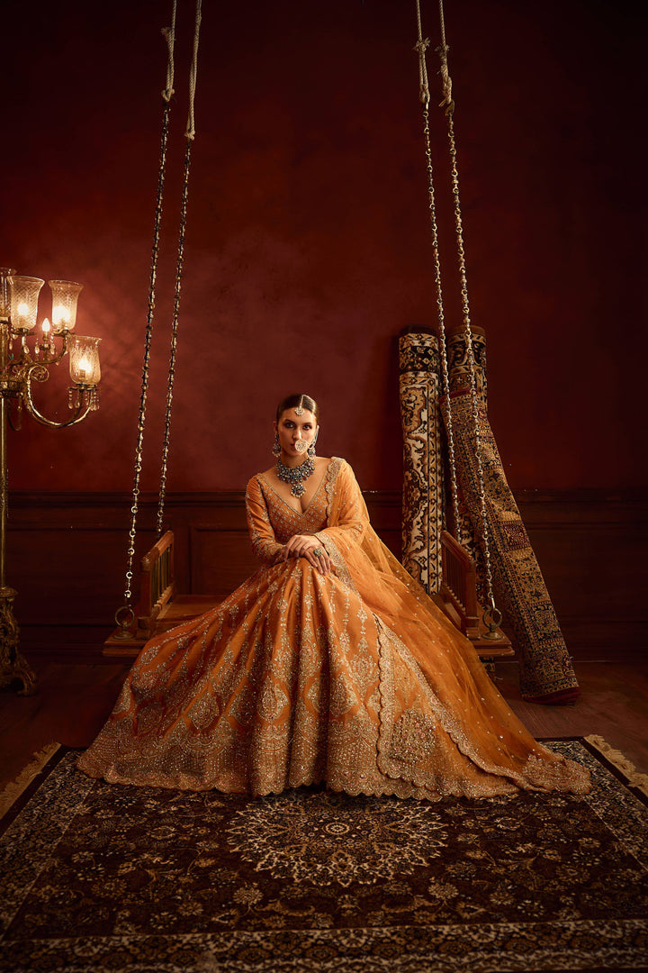Rust Raw Silk Hand & Machine Embroidered Lehenga Set