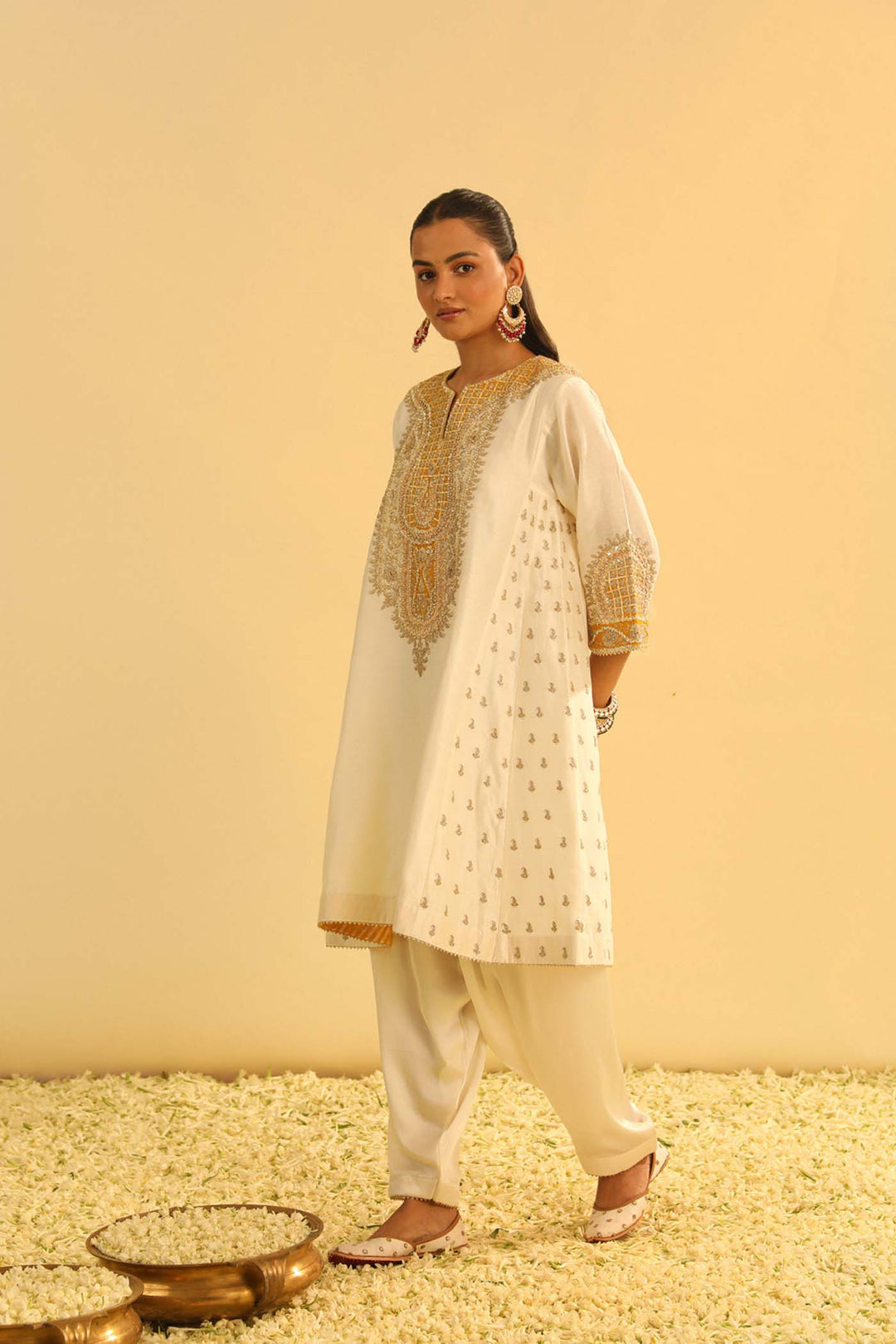 Arisana - Daisy Ivory Short Kalidaar Chauga With Salwar