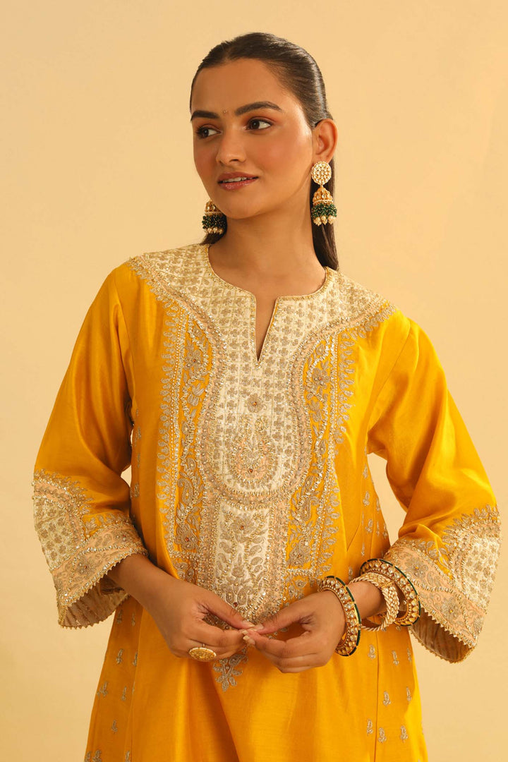 Arisana - Mustard Short Kalidaar Chauga With Salwar
