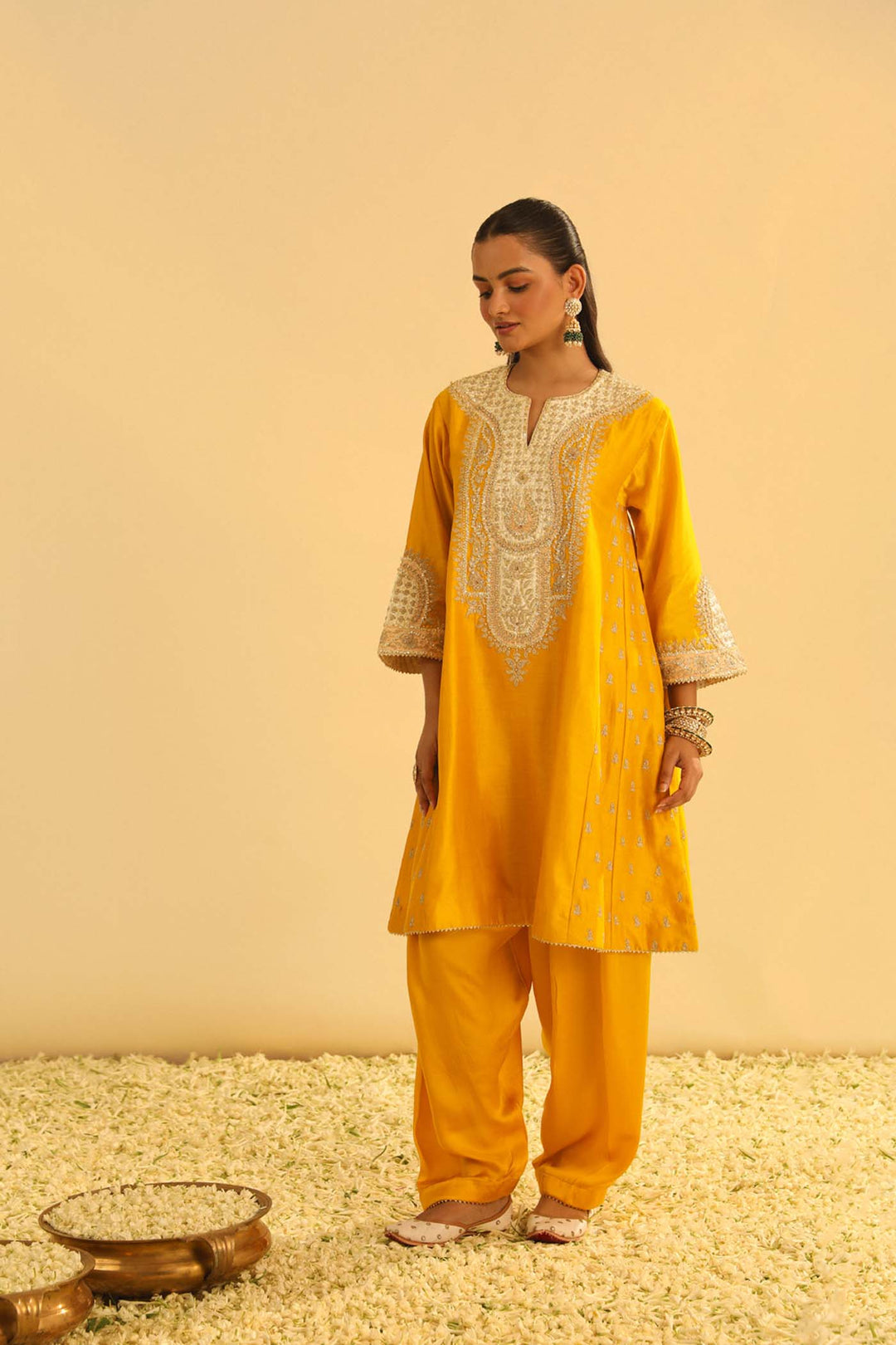 Arisana - Mustard Short Kalidaar Chauga With Salwar