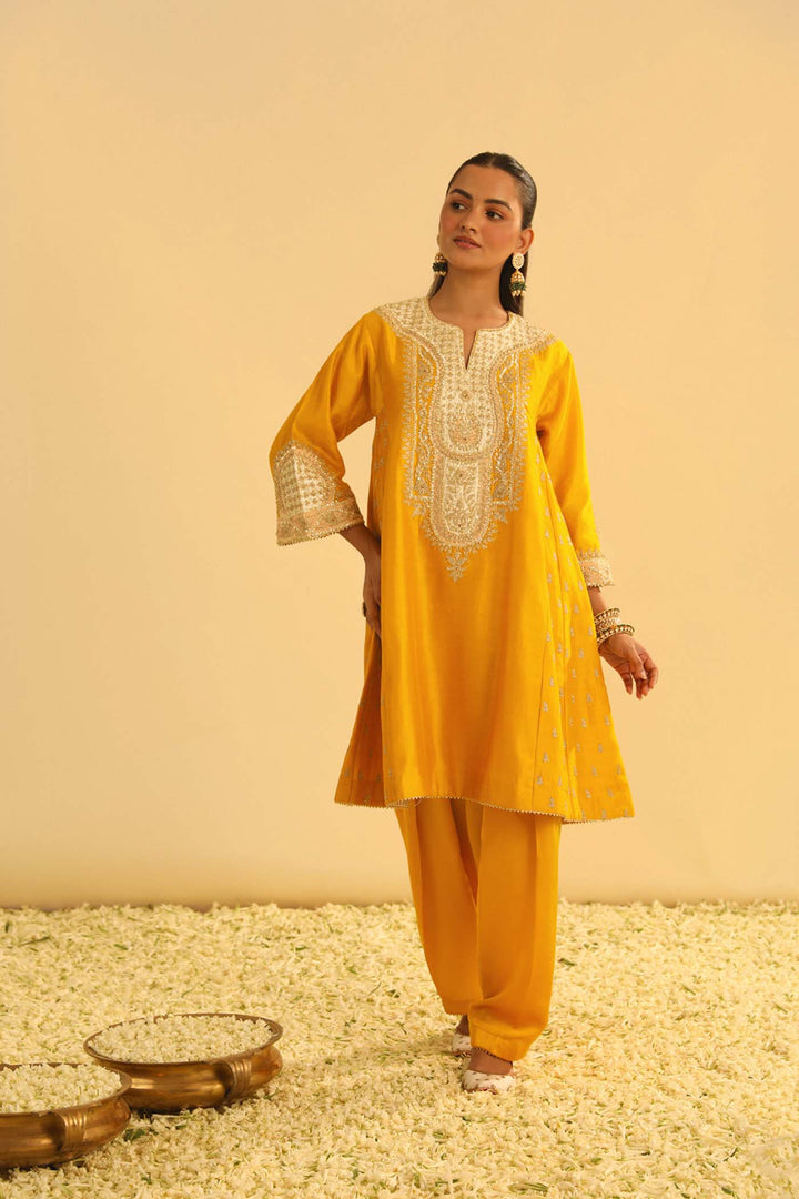 Arisana - Mustard Short Kalidaar Chauga With Salwar