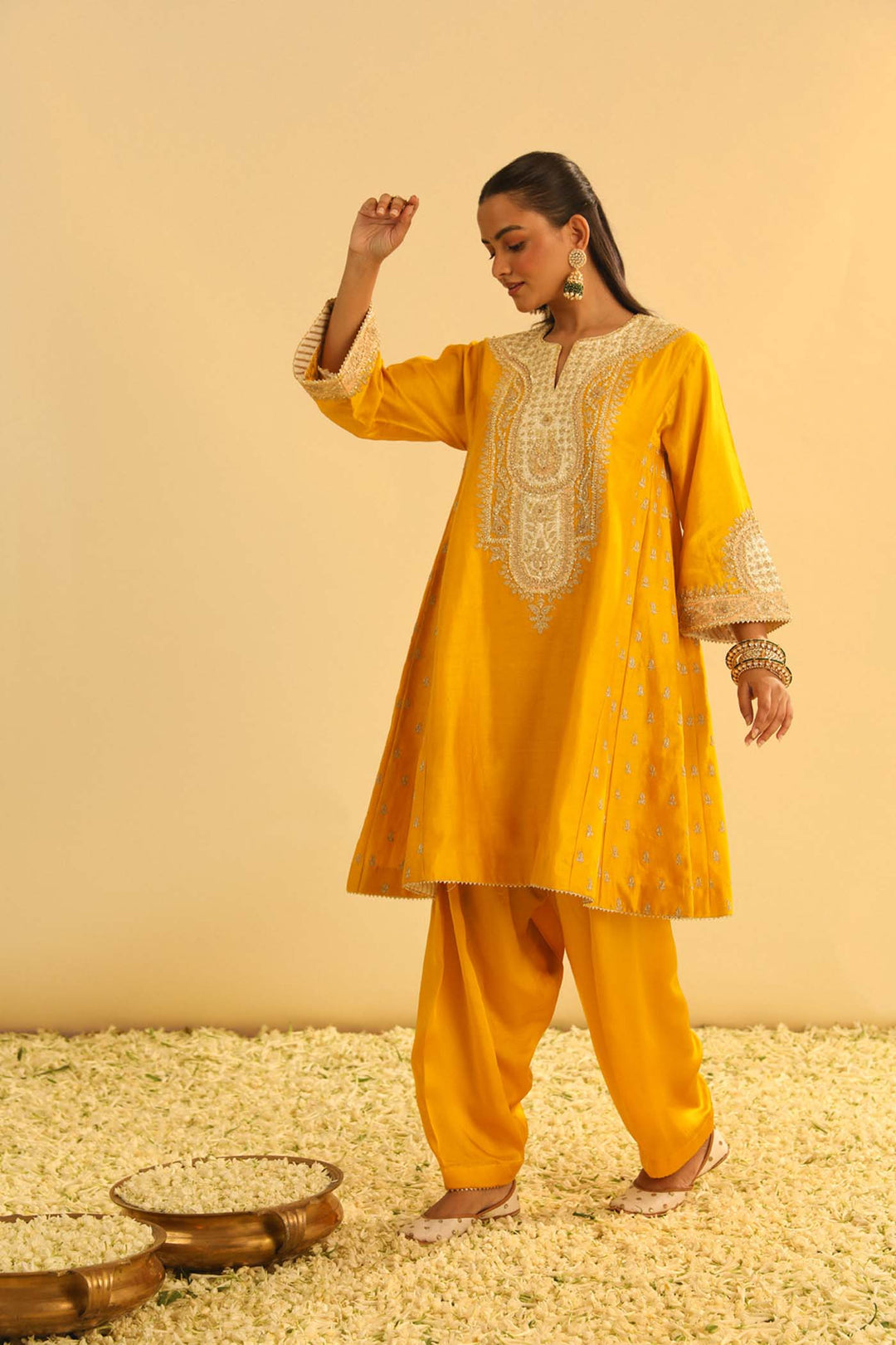 Arisana - Mustard Short Kalidaar Chauga With Salwar