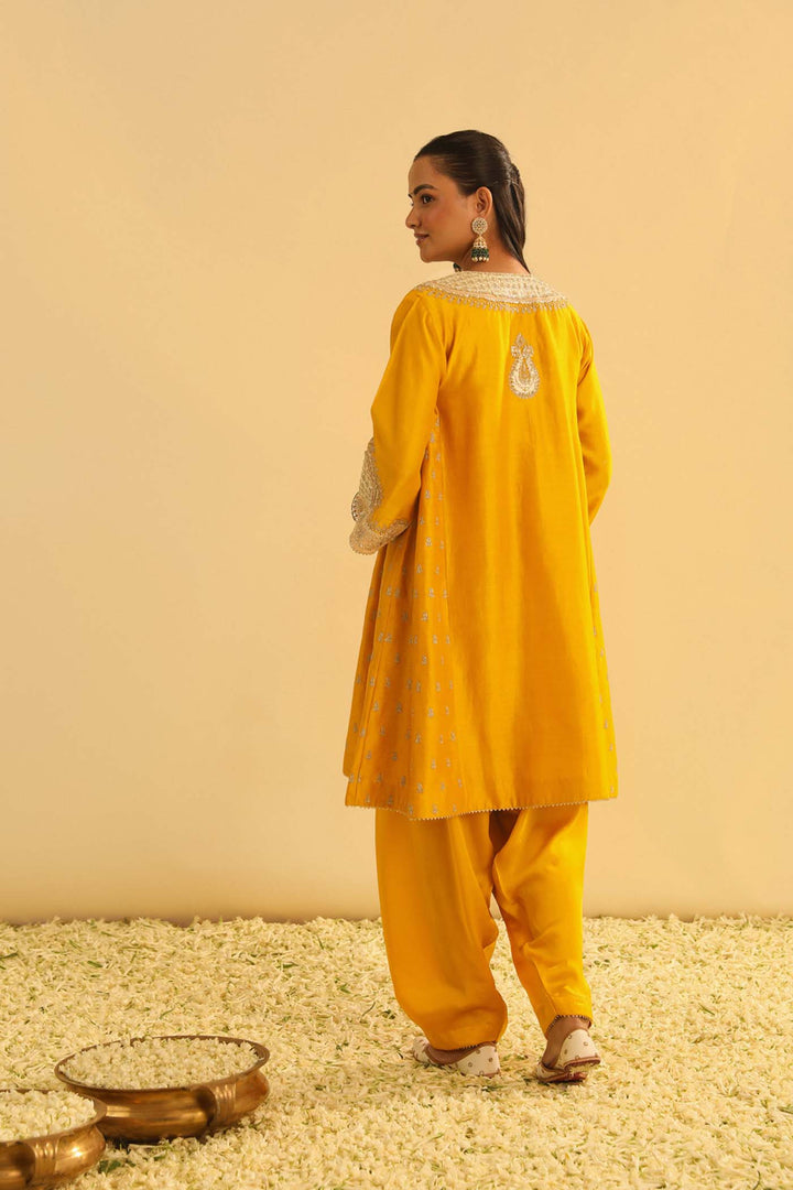 Arisana - Mustard Short Kalidaar Chauga With Salwar