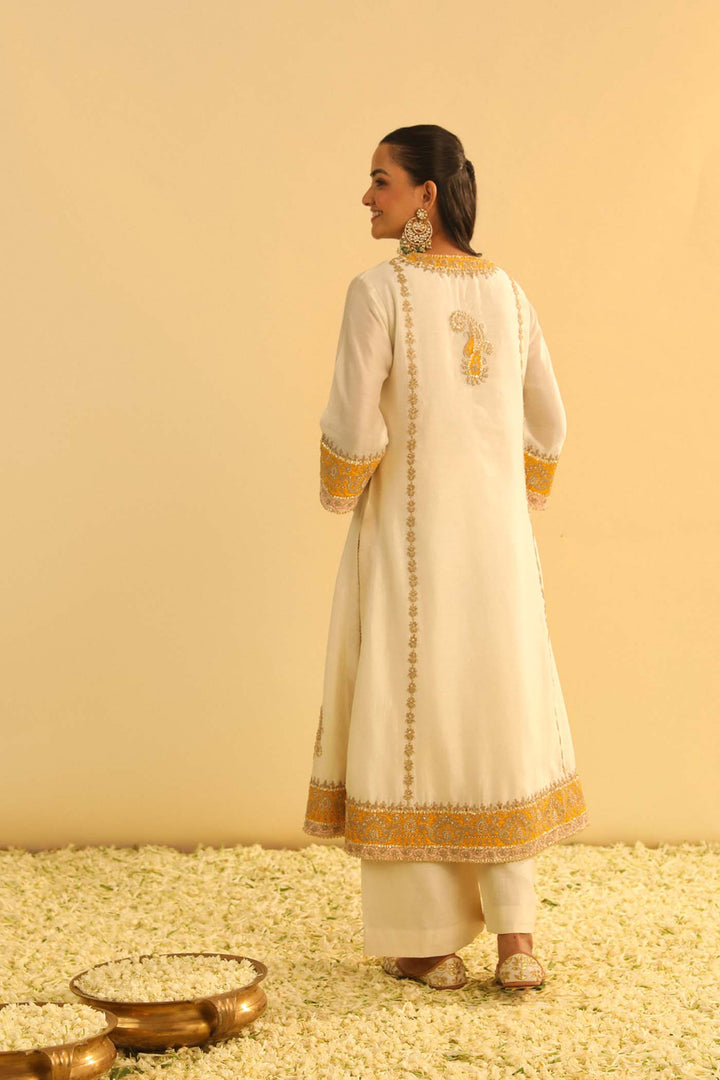 Asmira - Daisy Ivory Long Kurta With Palazzo & Dupatta