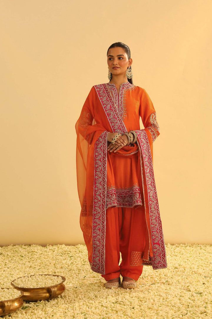 Rayana - Orange A-Line Kurta With Salwar & Dupatta