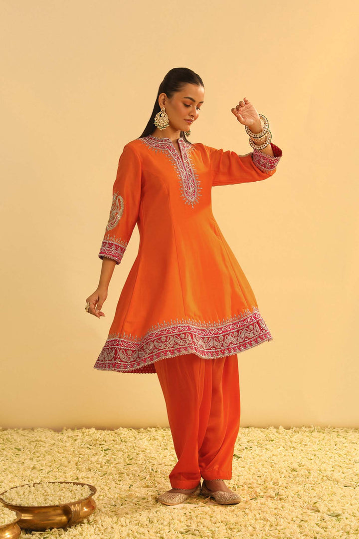 Rayana - Orange A-Line Kurta With Salwar & Dupatta