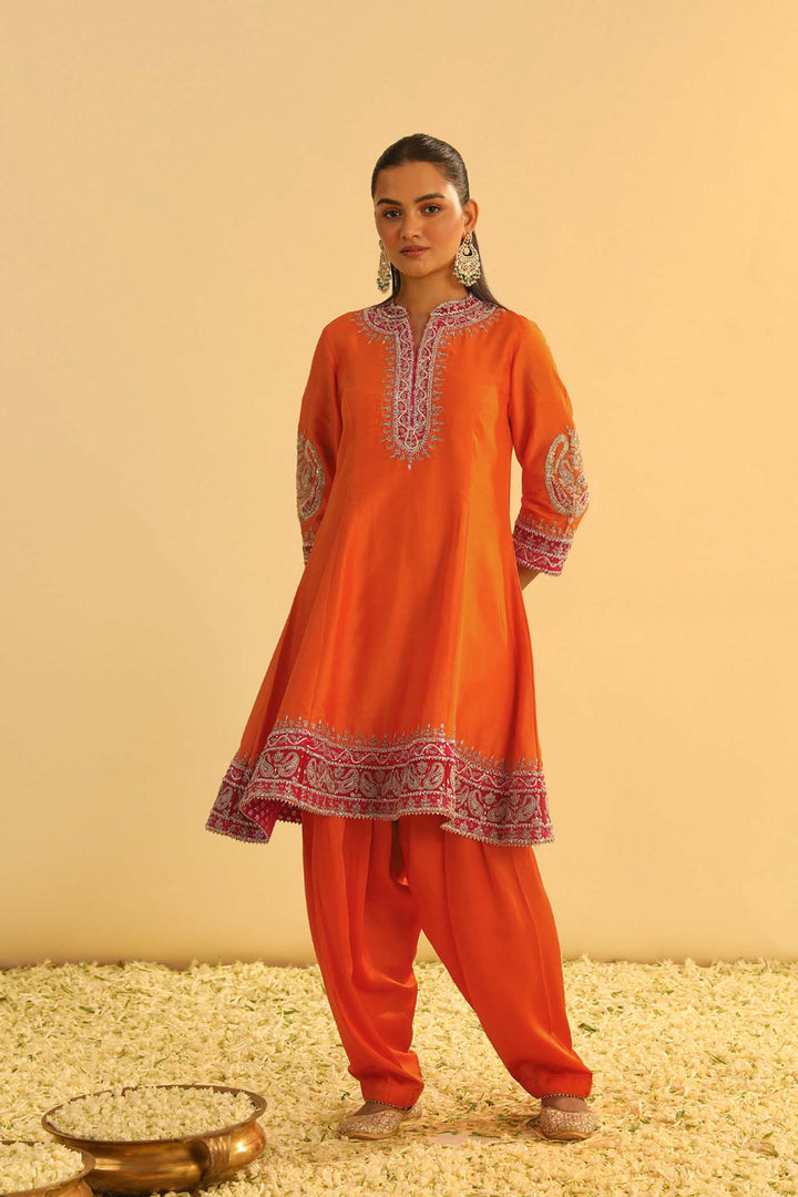 Rayana - Orange A-Line Kurta With Salwar & Dupatta