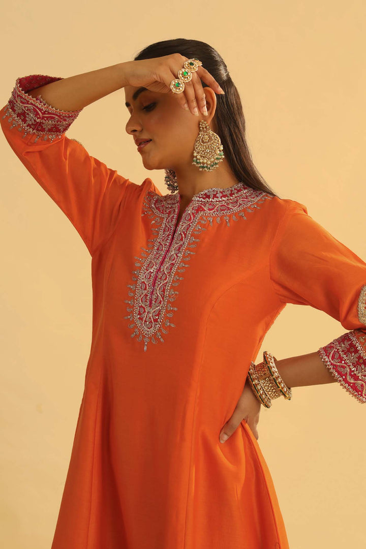 Rayana - Orange A-Line Kurta With Salwar & Dupatta