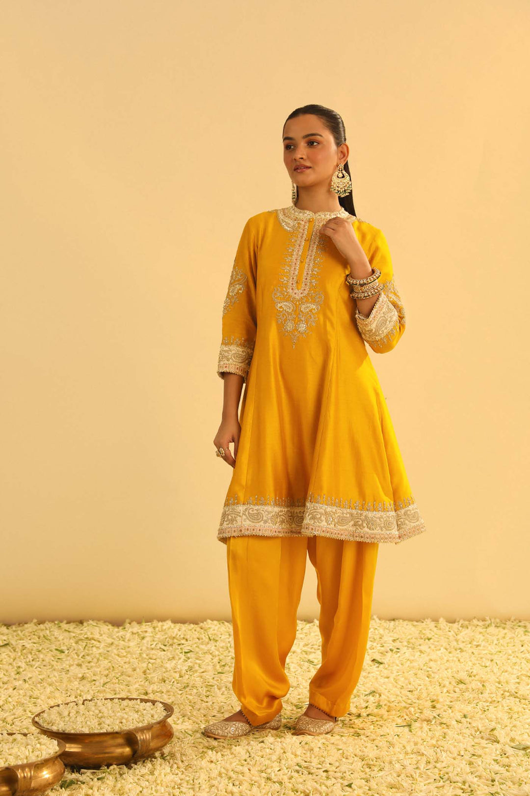 Amani - Mustard A-Line  Kurta With Salwar & Dupatta