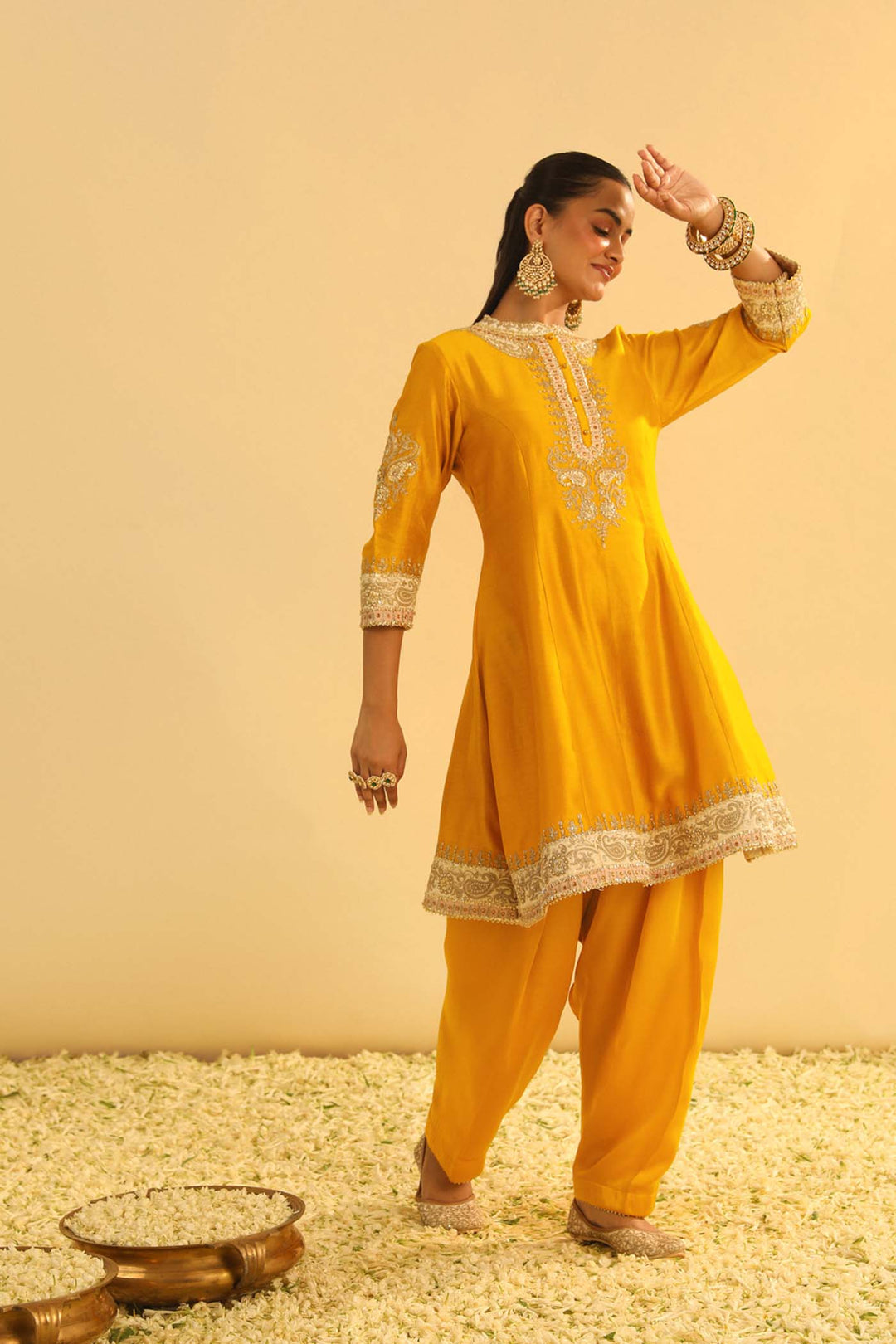 Amani - Mustard A-Line  Kurta With Salwar & Dupatta