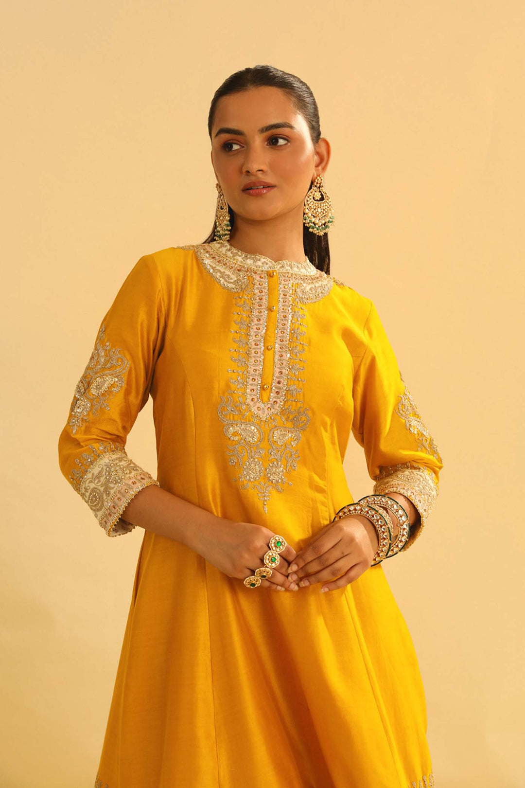 Amani - Mustard A-Line  Kurta With Salwar & Dupatta