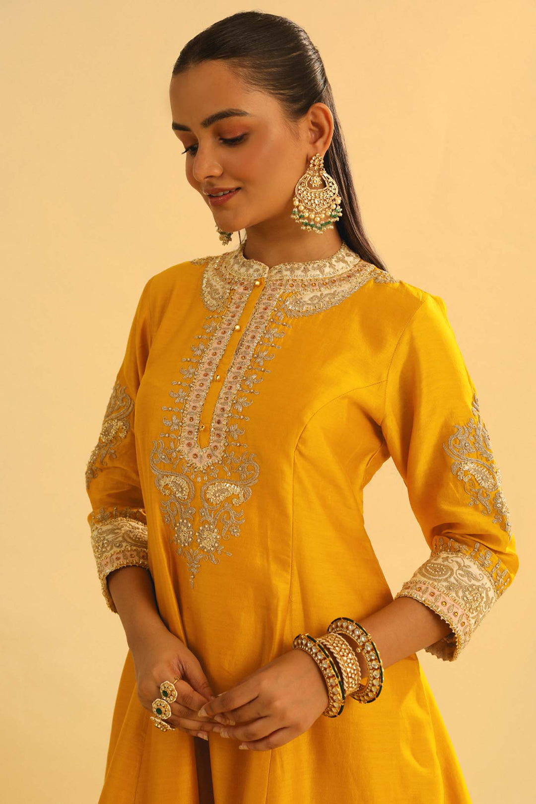 Amani - Mustard A-Line  Kurta With Salwar & Dupatta