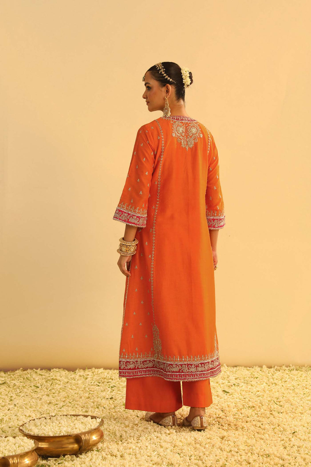 Mayra - Orange Long Kurta With Palazzo & Dupatta