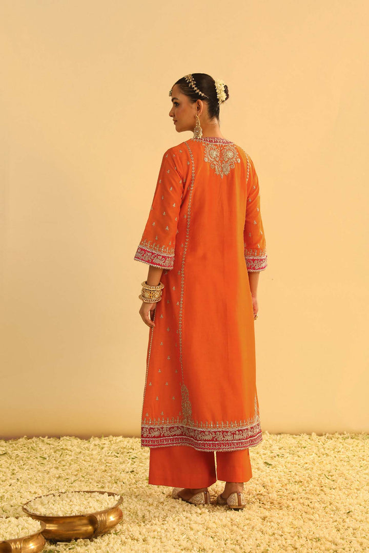 Mayra - Orange Long Kurta With Palazzo & Dupatta