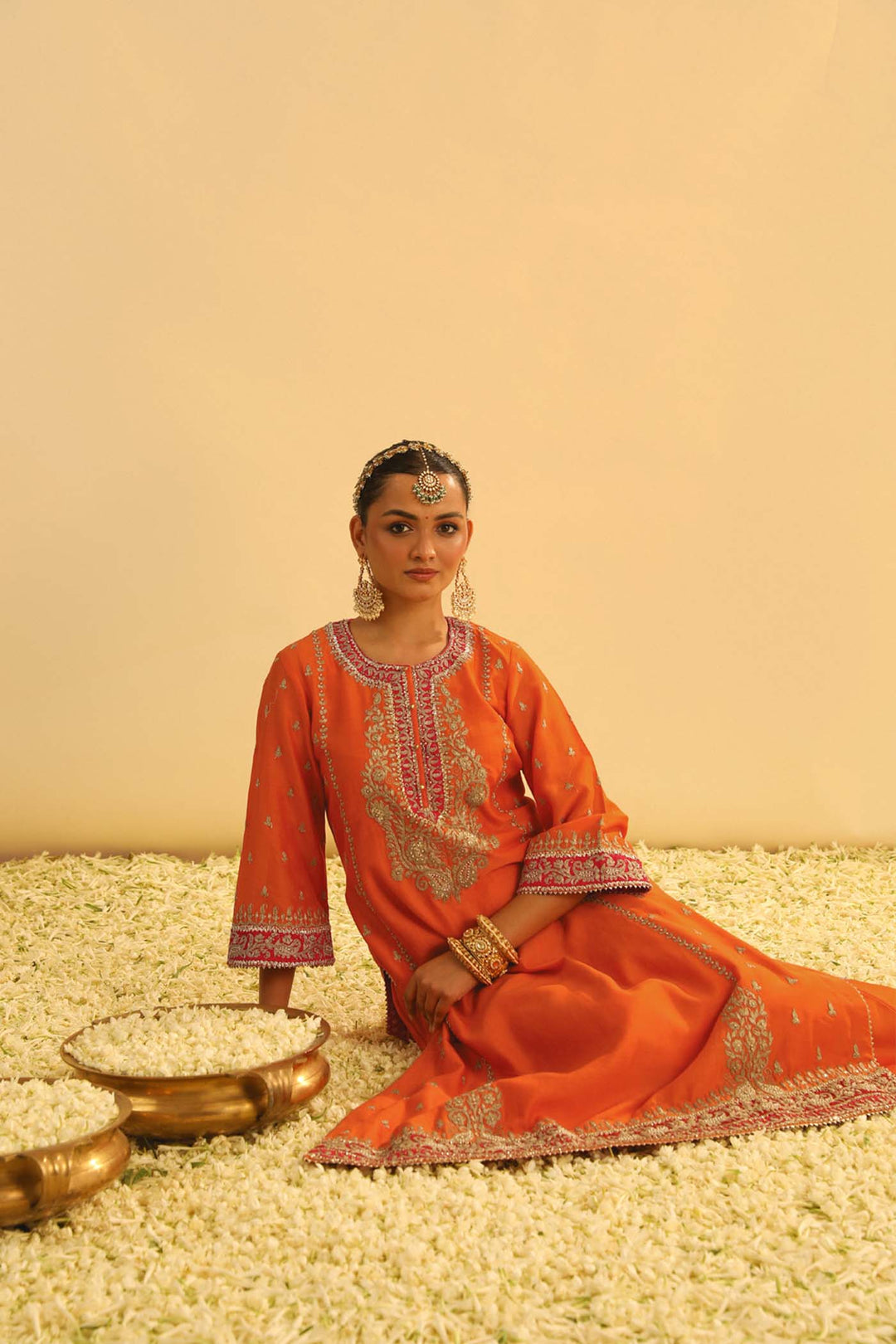 Mayra - Orange Long Kurta With Palazzo & Dupatta