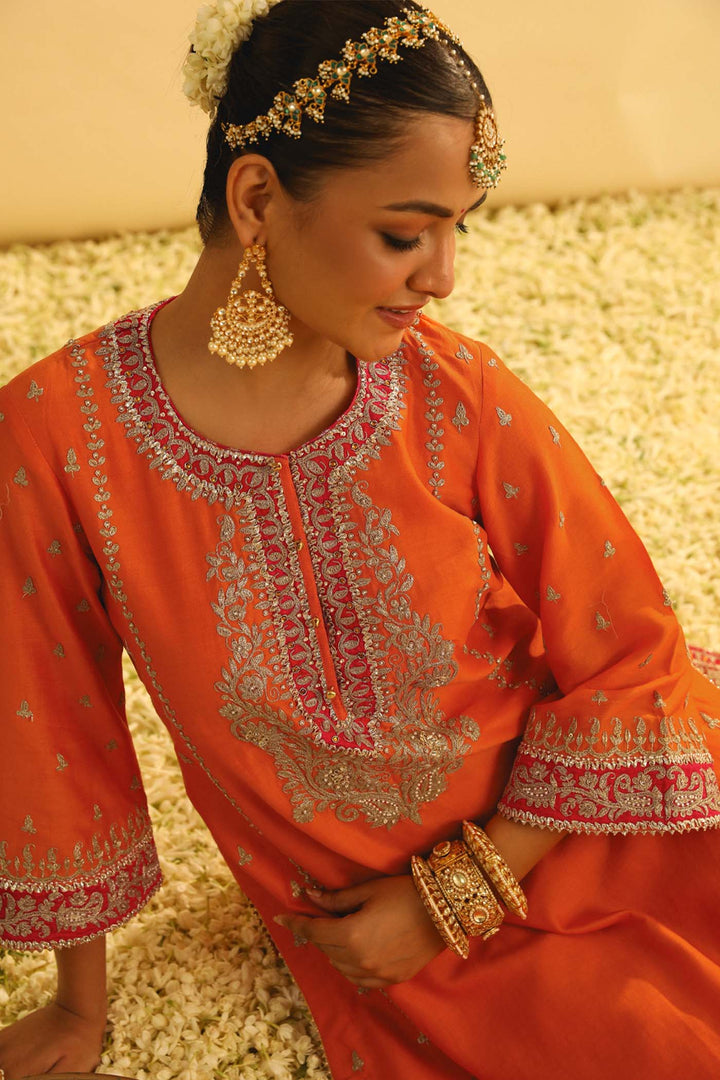 Mayra - Orange Long Kurta With Palazzo & Dupatta