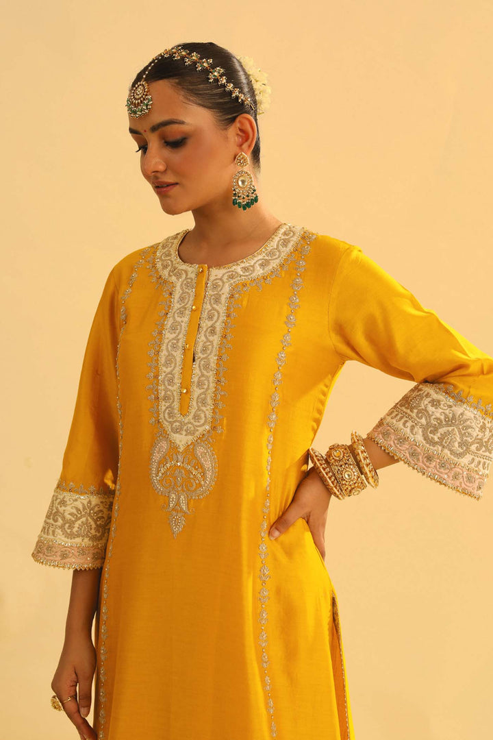 Asmira - Mustard Long Kurta With Palazzo & Dupatta