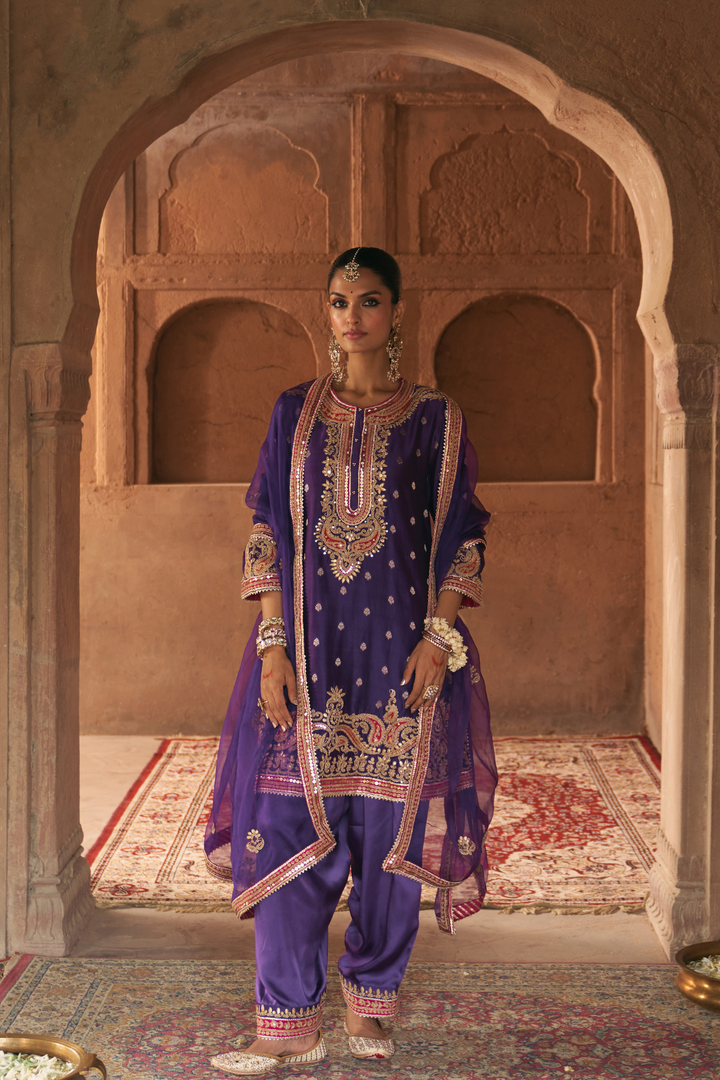 Farhana - Deep Purple Short Kurta With Salwar And Dupatta