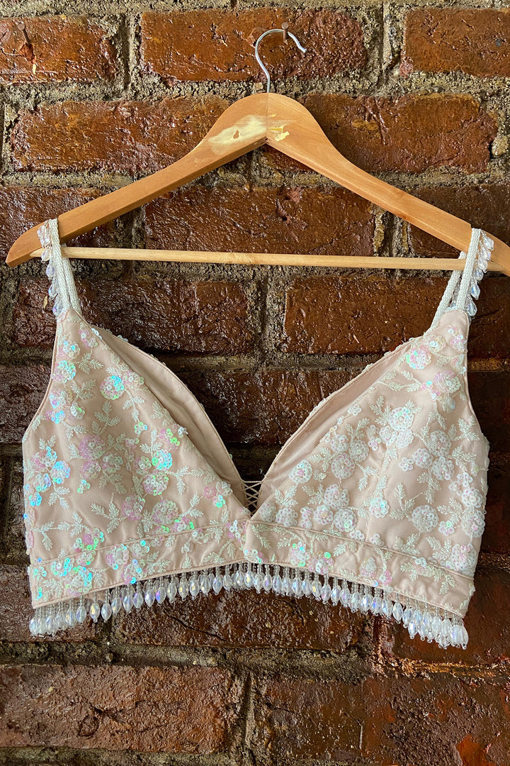 Peach Organza Saree And Sequin Work Blouse