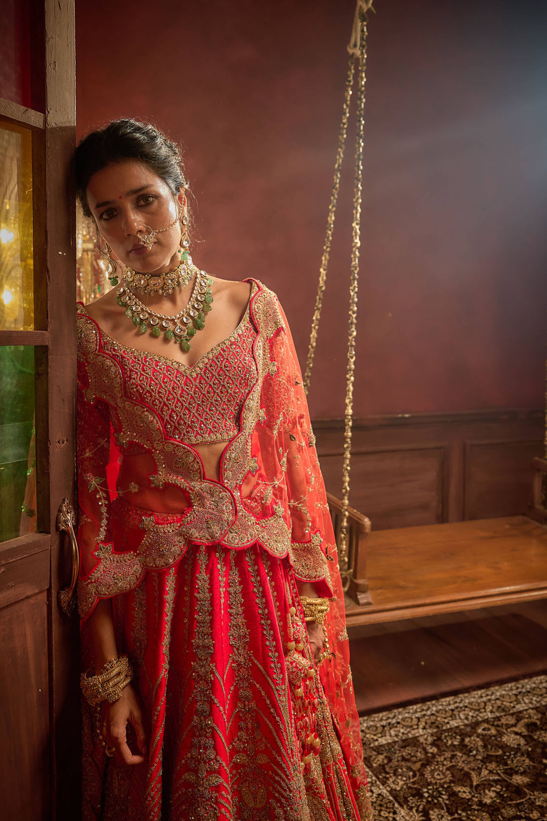 Rani Pink Raw Silk Hand & Machine Embroidered Lehenga Set