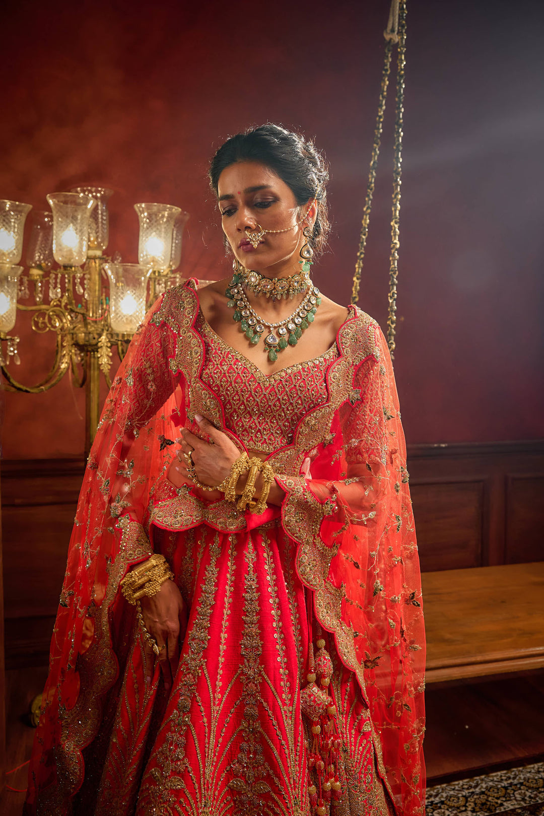 Rani Pink Raw Silk Hand & Machine Embroidered Lehenga Set