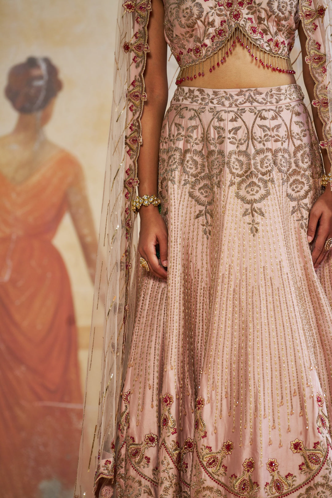 Salmon Pink Zardozi Lehenga Set