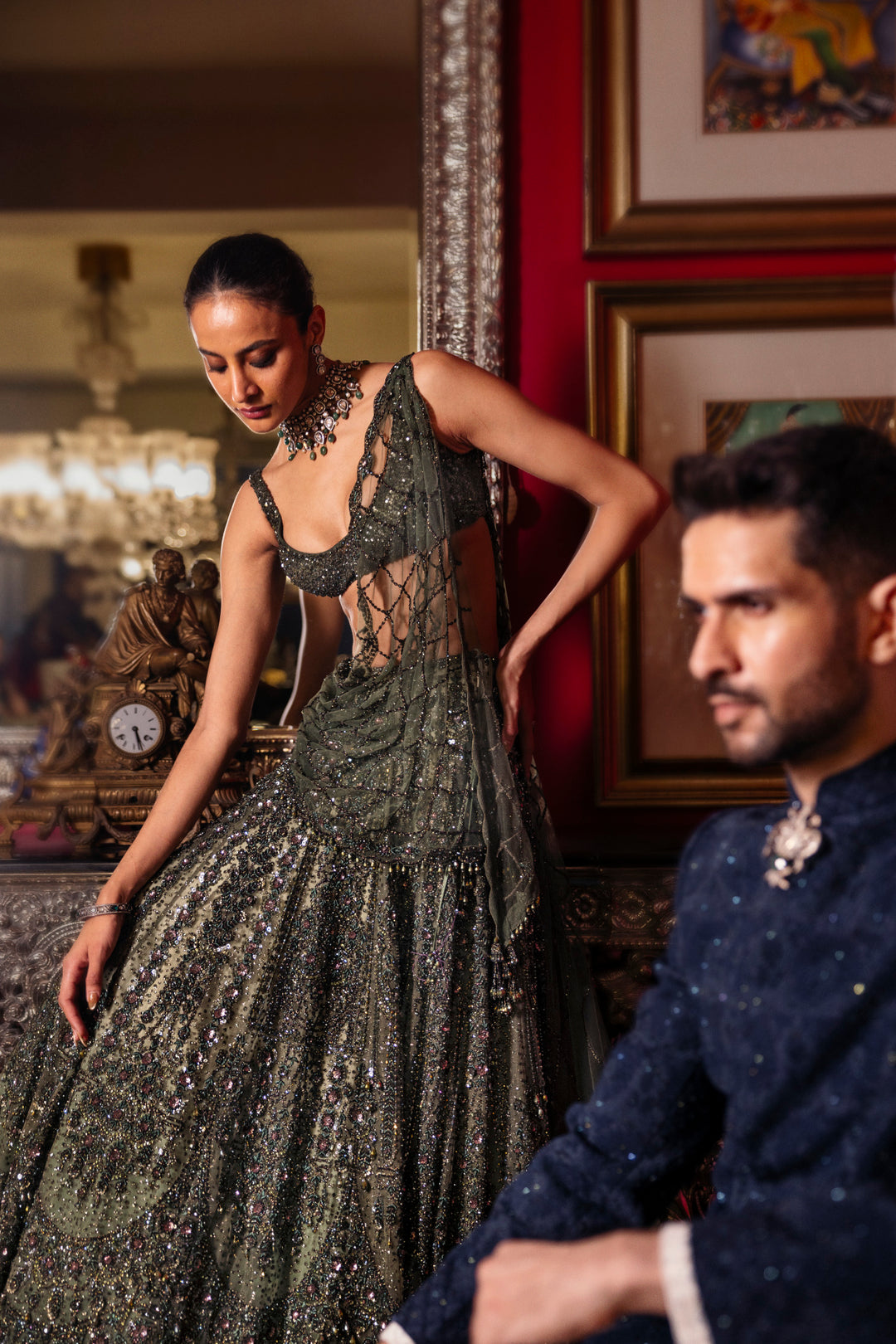 Mossaria Shimmer Cocktail Lehenga