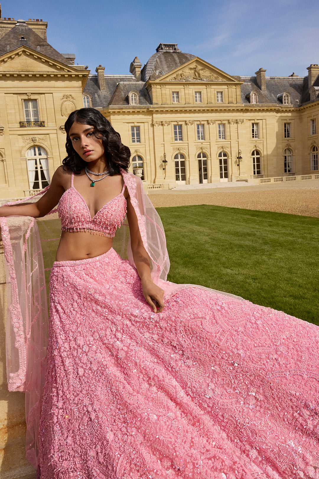 Pink Sequin Lehenga Set