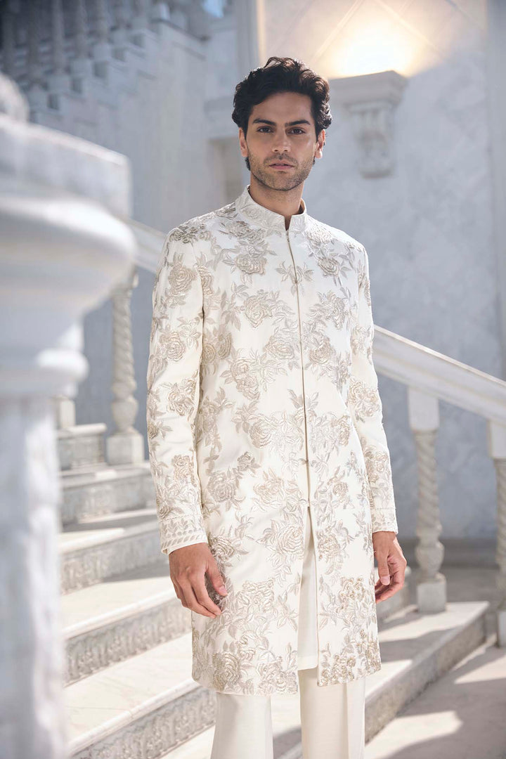 Gold Silver Sherwani Set