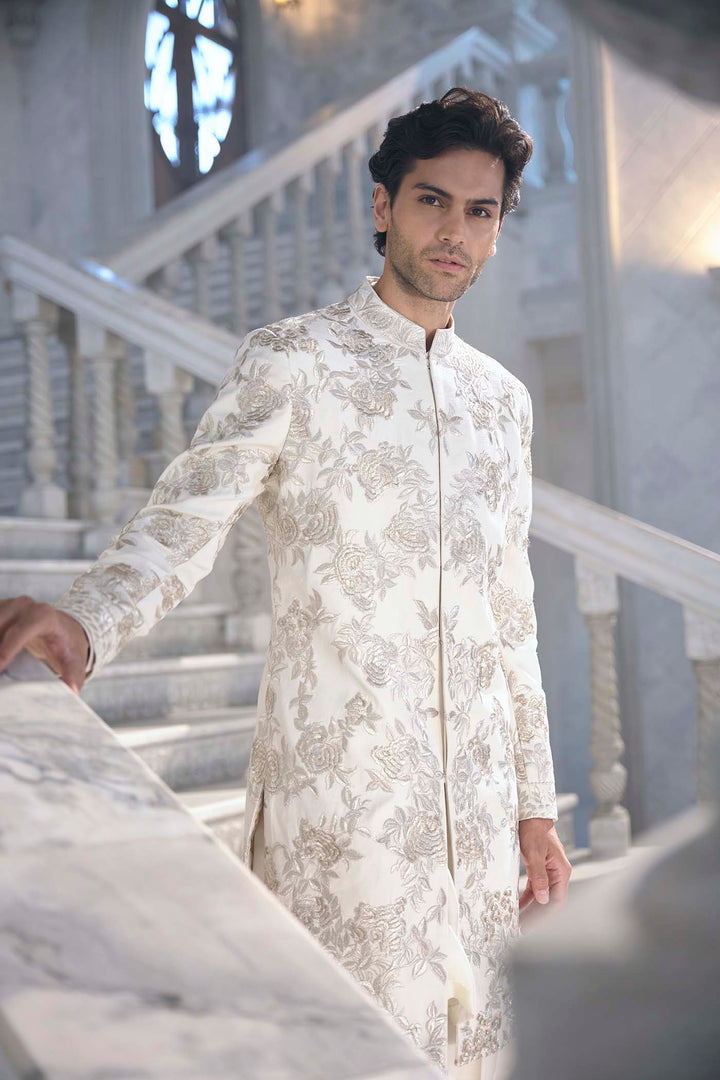 Gold Silver Sherwani Set