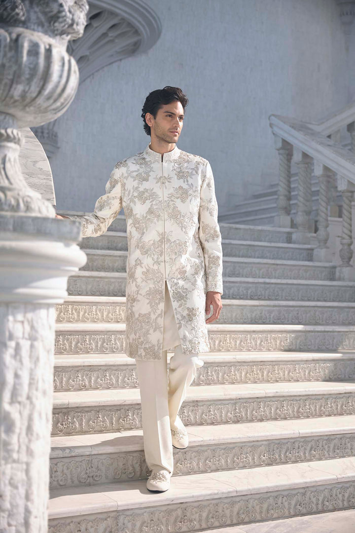 Gold Silver Sherwani Set